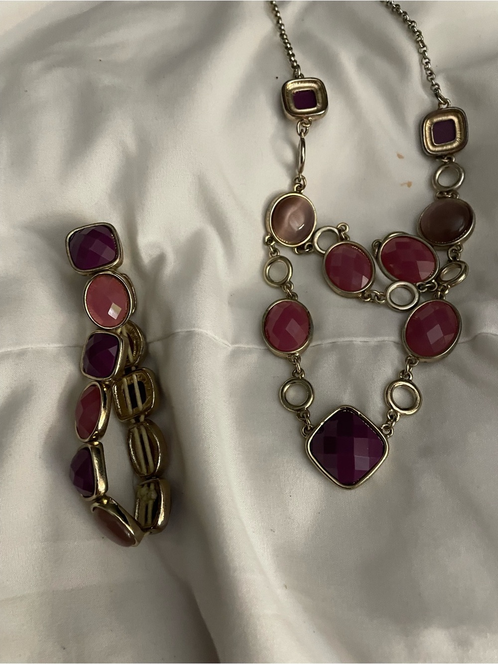 Liz Claiborne Gold-Tone Pink & Magenta Multi-Stone Necklace and Bracelet
